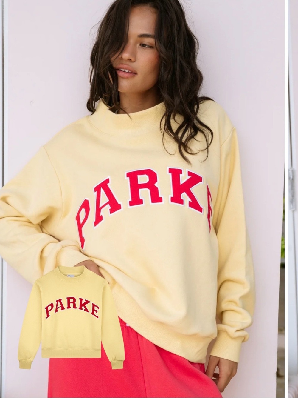 Parke Mockneck Sweatshirt Soft Yellow, with Red Parke Logo